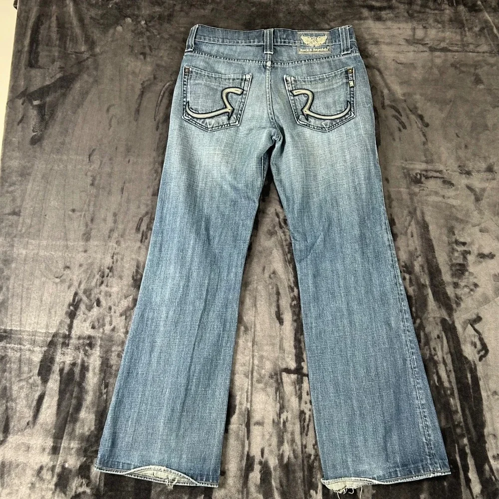 Rock & Republic Bootcut Jeans Mens 33 Blue Floyd VLO-06HL Distressed Hem